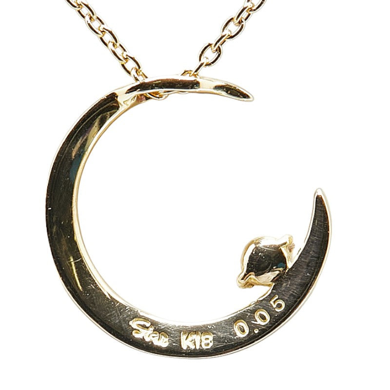 K18YG Yellow Gold Diamond Crescent Moon Necklace in Great Condition