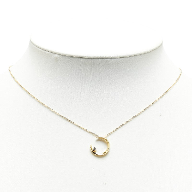 K18YG Yellow Gold Diamond Crescent Moon Necklace in Great Condition