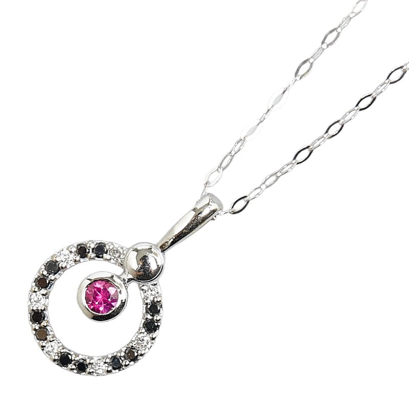 K18WG White Gold Ruby Diamond 0.20ct Round Circle Motif Necklace