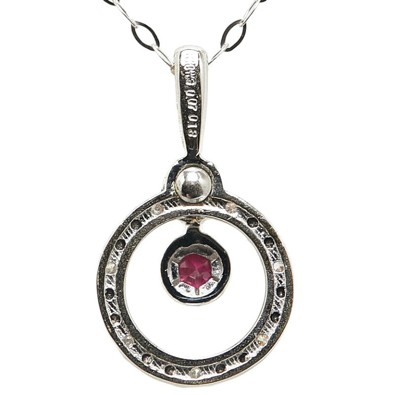 K18WG White Gold Ruby Diamond 0.20ct Round Circle Motif Necklace in Great Condition