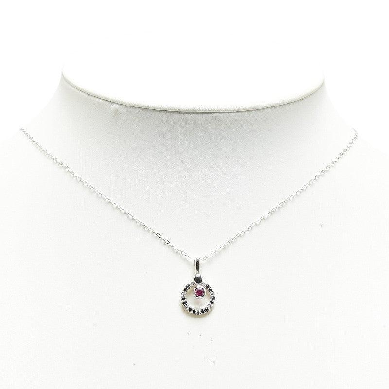 K18WG White Gold Ruby Diamond 0.20ct Round Circle Motif Necklace in Great Condition