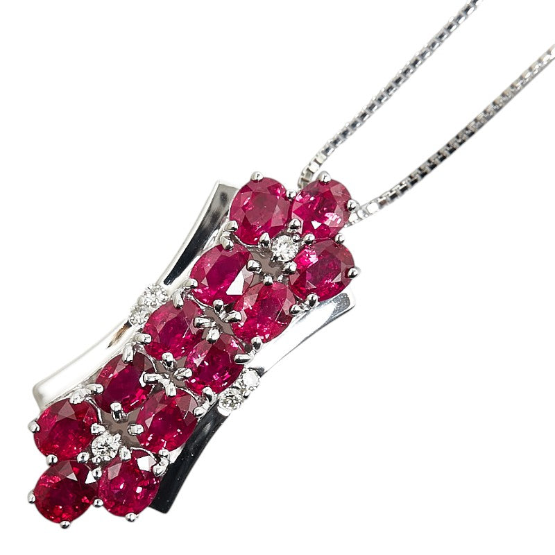 K18WG White Gold Ruby 4.02ct Diamond 0.12ct Pendant Necklace in Excellent Condition