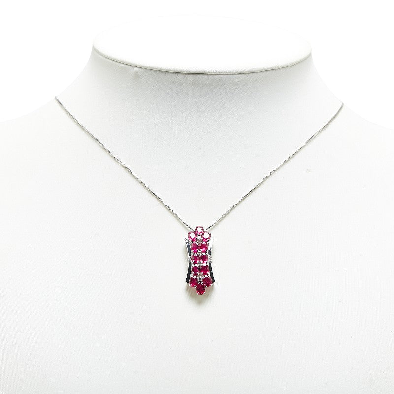 K18WG White Gold Ruby 4.02ct Diamond 0.12ct Pendant Necklace in Excellent Condition