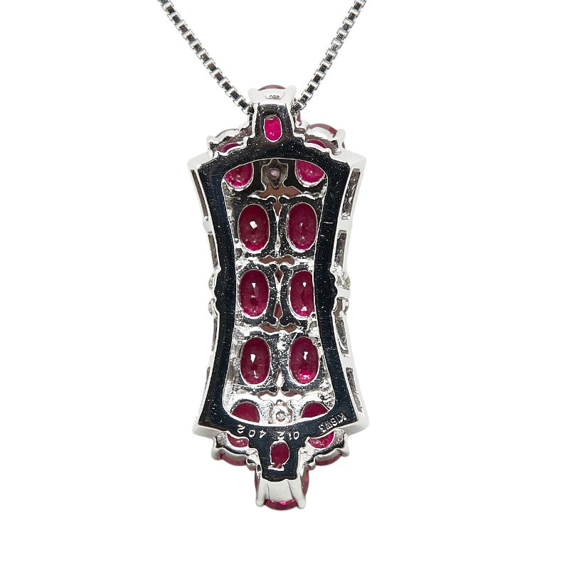 K18WG White Gold Ruby 4.02ct Diamond 0.12ct Pendant Necklace in Excellent Condition