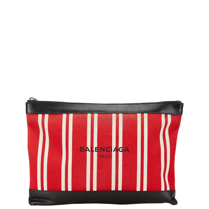 Balenciaga Stripe Logo Canvas Leather Clutch