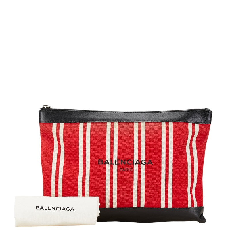 Balenciaga Canvas Leather Stripe Logo Clutch Bag 420407 in Very Good Condition