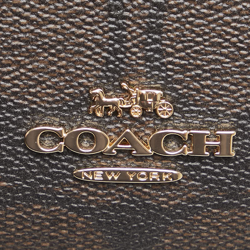 Coach Signature Double Zip Long Wallet C5576 Brown Black PVC Leather in Very Good Condition