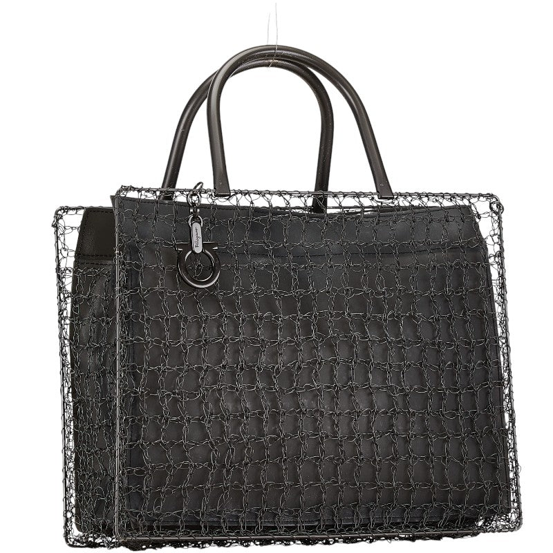 Salvatore Ferragamo Metal Wire Handbag Silver Black