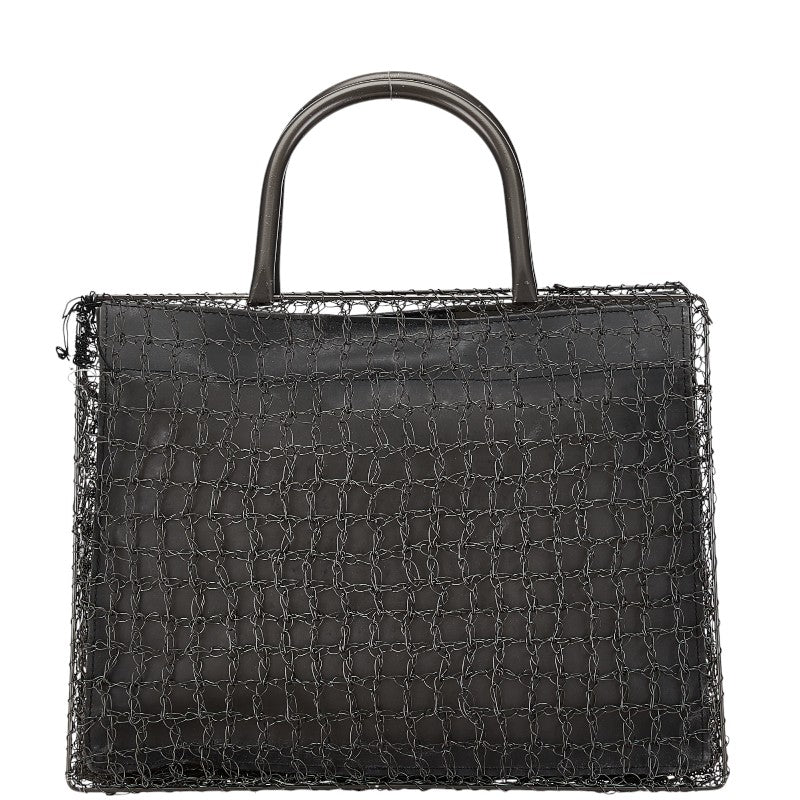 Salvatore Ferragamo Metal Wire Handbag Silver Black