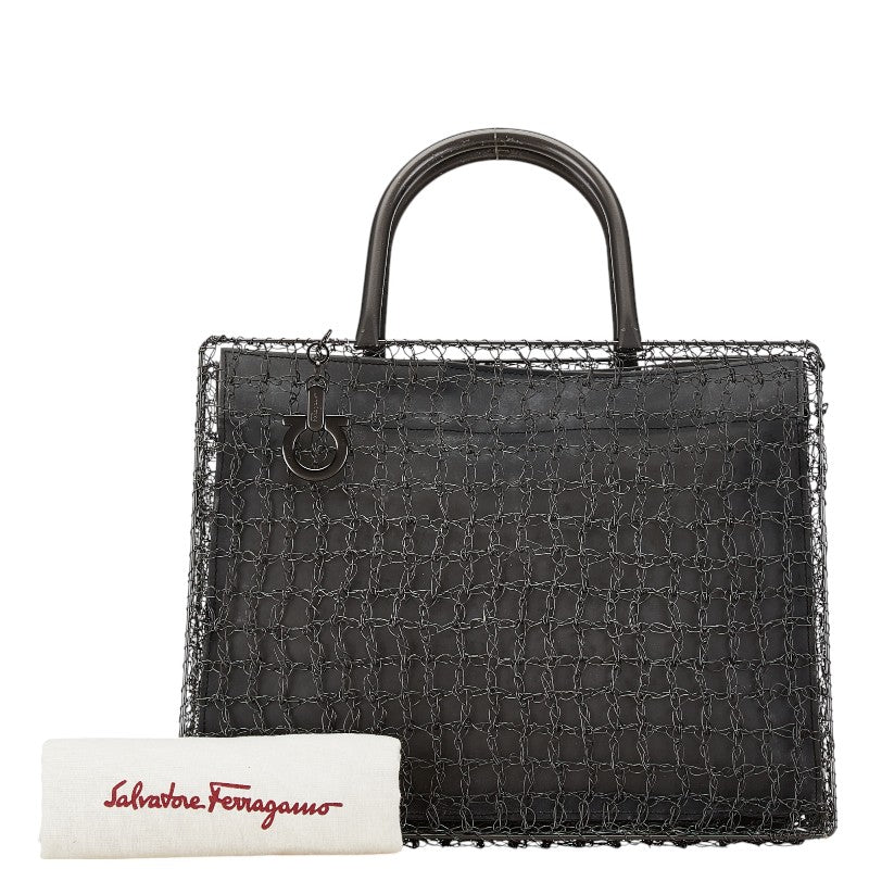 Salvatore Ferragamo Metal Wire Handbag Silver Black