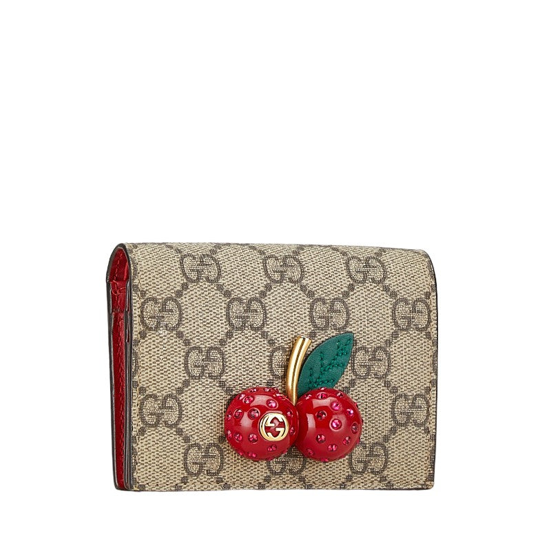 Gucci GG Supreme Cherry Compact Wallet 476050 in Very Good Condition