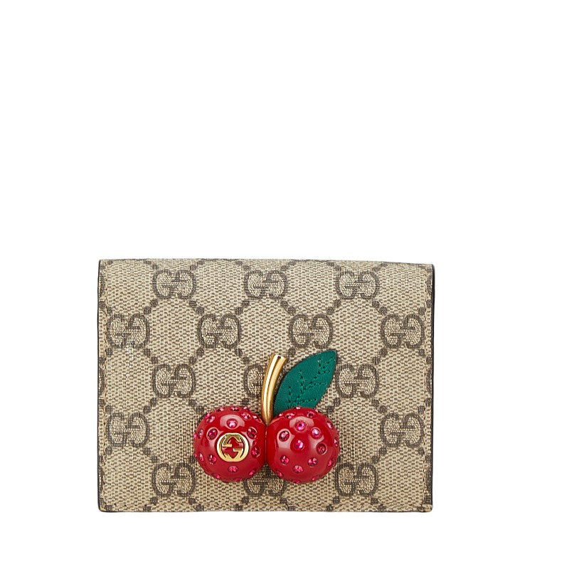 Gucci GG Supreme Cherry Compact Wallet 476050 in Very Good Condition