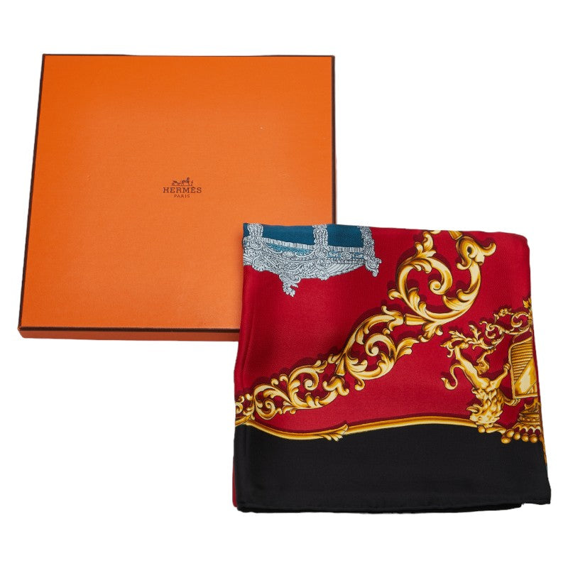 Hermes Silk Scarf Carrosses d'Or Red Multicolor in Great Condition