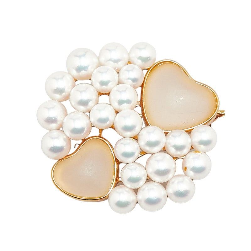 Tasaki K18YG Pearl Heart Motif Brooch in Very Good Condition