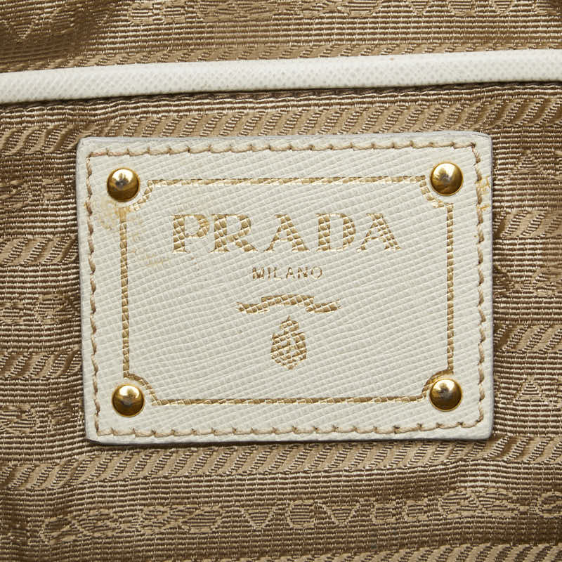 Prada Canvas Leather Logo Jacquard Tote Bag in Very Good Condition