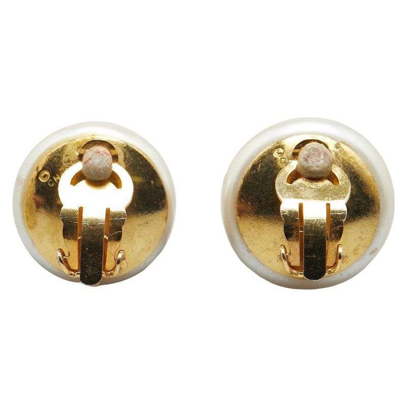 Chanel Coco Mark Fake Pearl Clip-On Earrings Gold in Very Good Condition