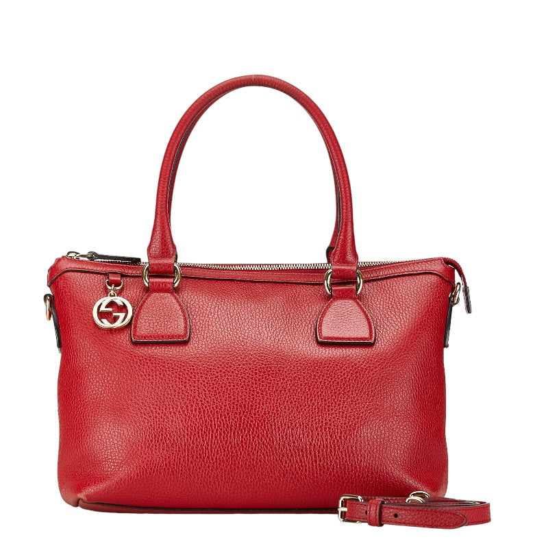 Gucci Leather Interlocking G Handbag 2WAY 449659 Red in Very Good Condition