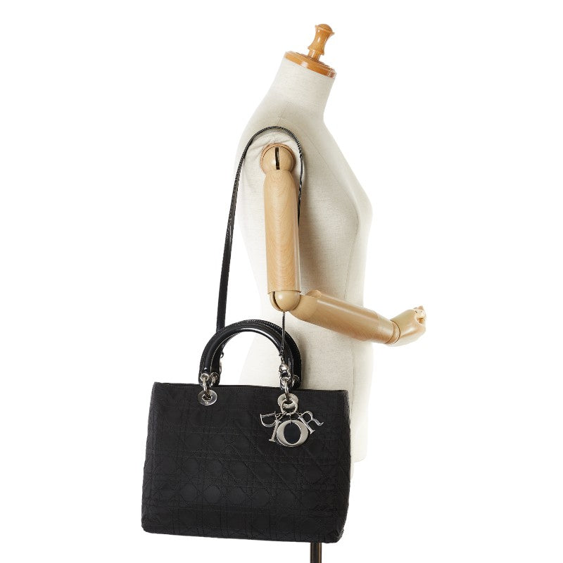 Dior Lady Dior Canvas Leather Handbag