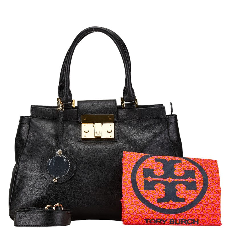 Tory Burch 2WAY Leather Handbag Shoulder Bag Black in Very Good Condition