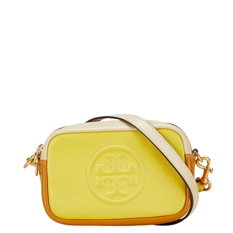 Tory Burch Leather Shoulder Bag Yellow Beige White Ivory in Great Condition