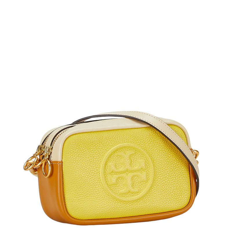 Tory Burch Leather Shoulder Bag Yellow Beige White Ivory in Great Condition