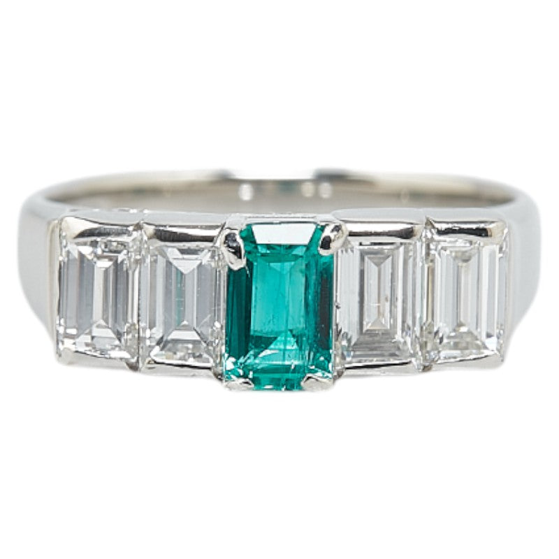 Pt900 Platinum Emerald 0.54ct Diamond 1.20ct Ring in Excellent Condition