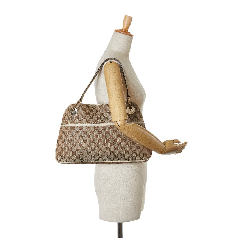 Gucci GG Canvas Leather Tote Handbag 121023 Beige Ivory in Very Good Condition