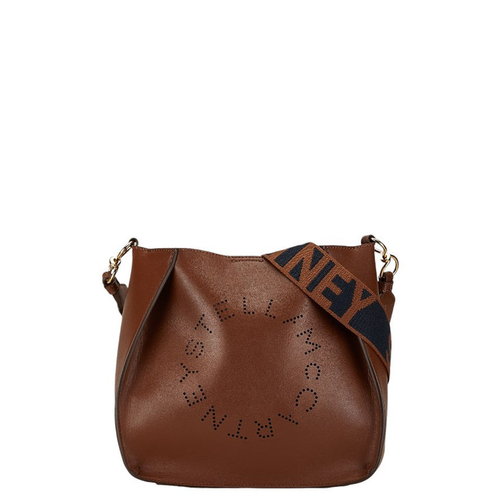 Stella McCartney Punching Logo Shoulder Bag Brown Polyurethane Polyester in Great Condition