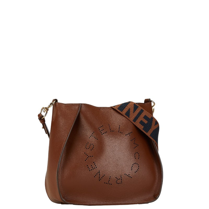 Stella McCartney Punching Logo Shoulder Bag Brown Polyurethane Polyester in Great Condition