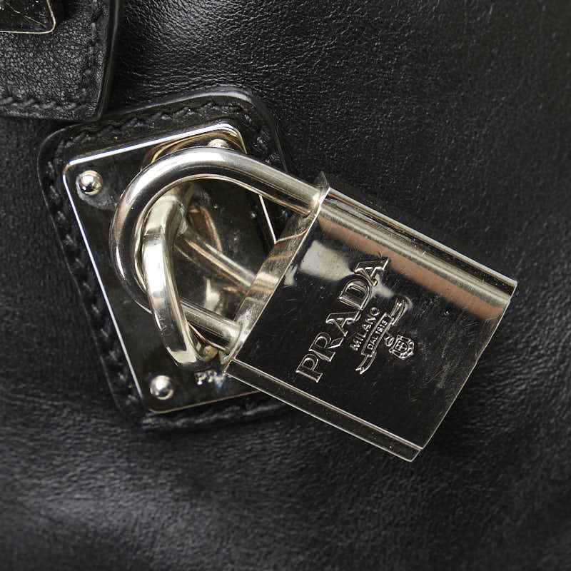 Prada Leather Triangle Logo Boston Handbag Black