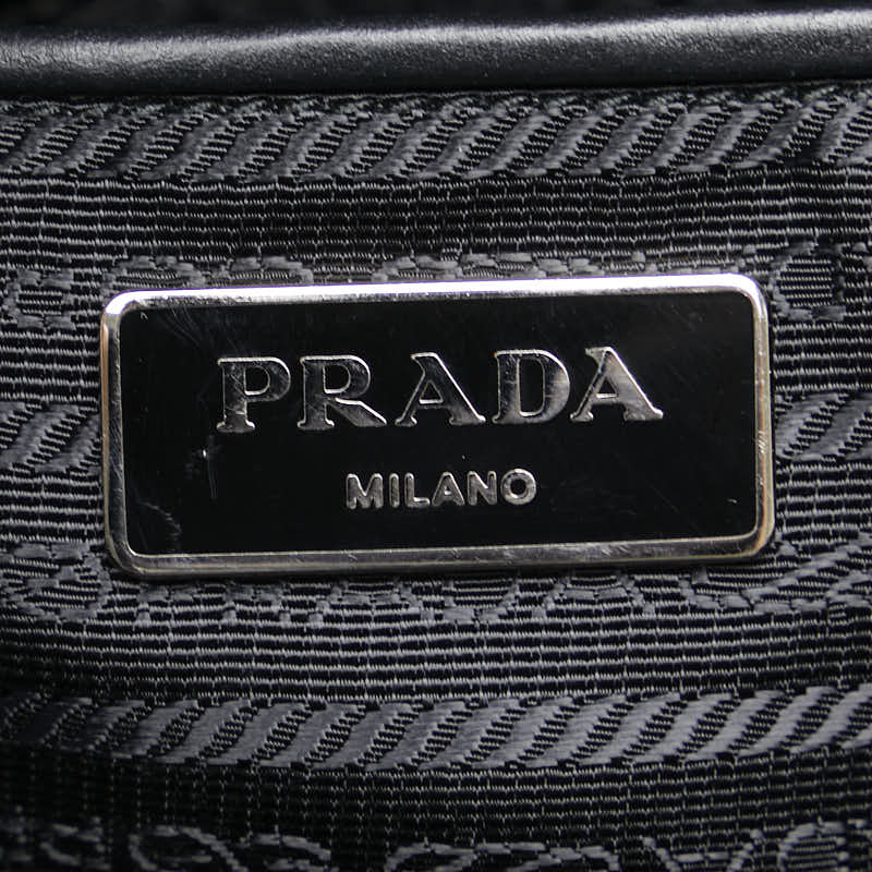 Prada Leather Triangle Logo Boston Handbag Black