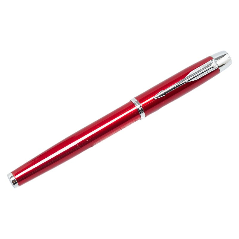 Parker Logo Red Stainless Steel Fountain Pen in Very Good Condition