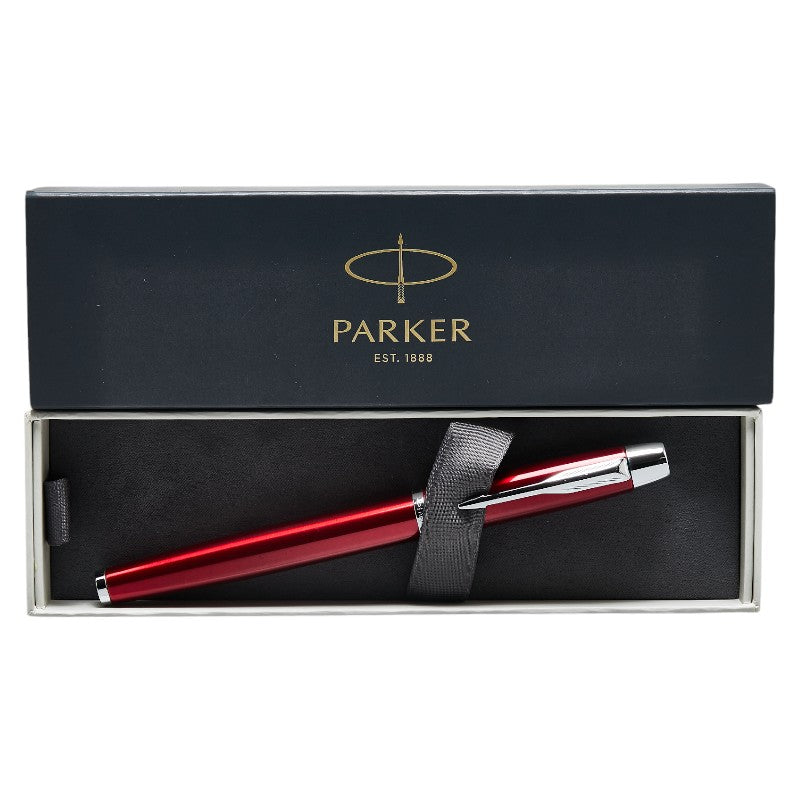 Parker Logo Red Stainless Steel Fountain Pen in Very Good Condition