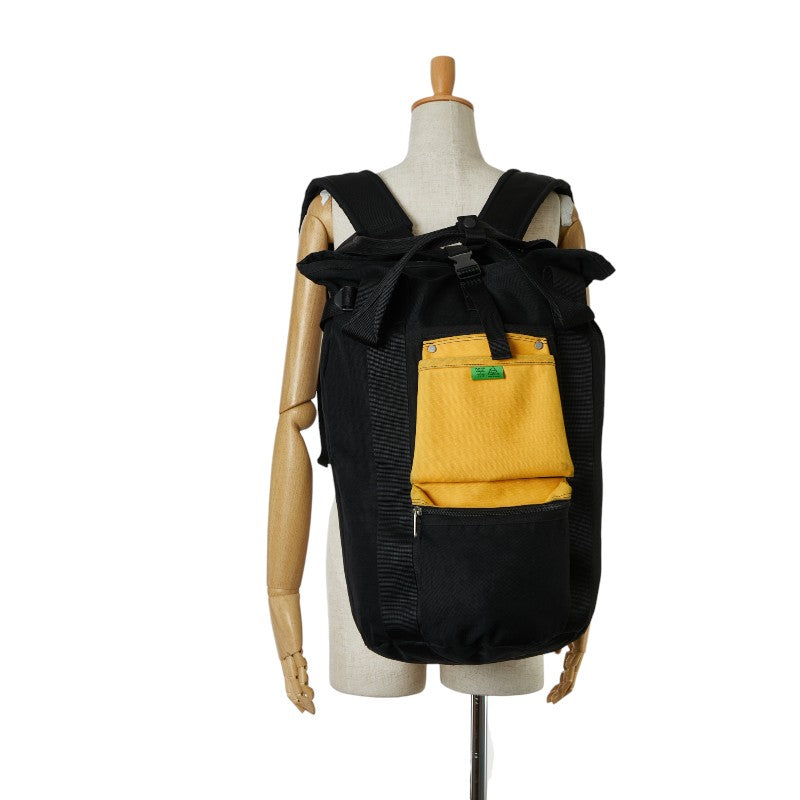 PORTER Union Canvas Backpack Black Yellow in Very Good Condition