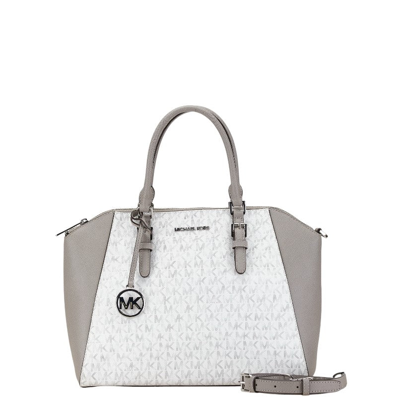 Michael Kors Leather Handbag 2WAY White Gray in Very Good Condition