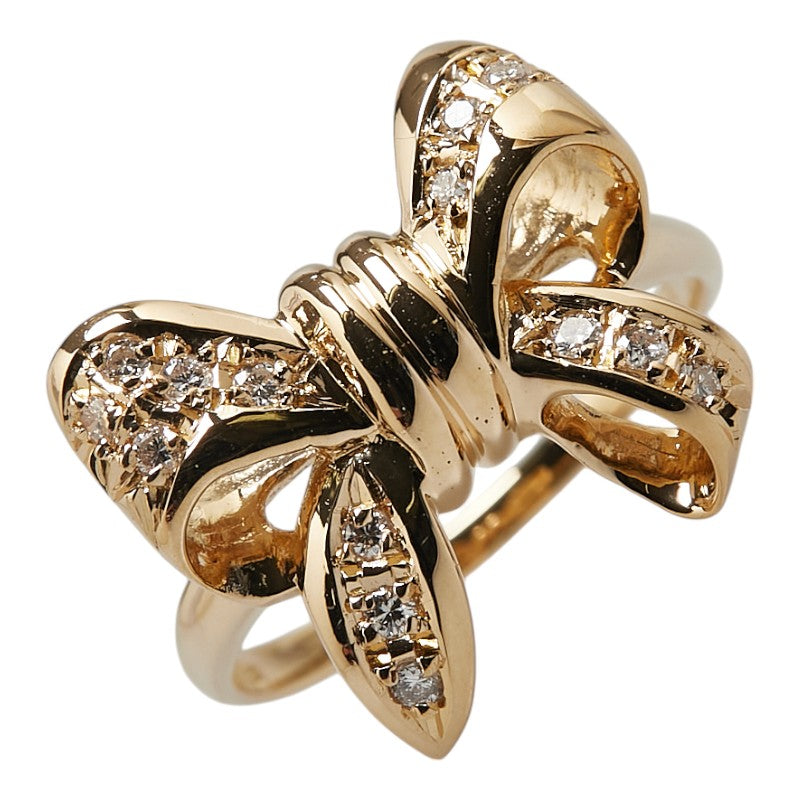 K18YG Yellow Gold Diamond Ribbon Motif Ring 8.5