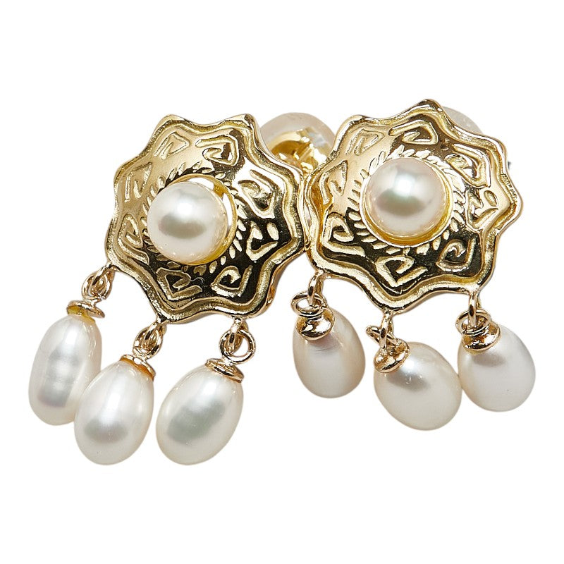 K18YG Yellow Gold Akoya Pearl 4.0mm Freshwater Pearl 4x6mm Earrings in Excellent Condition