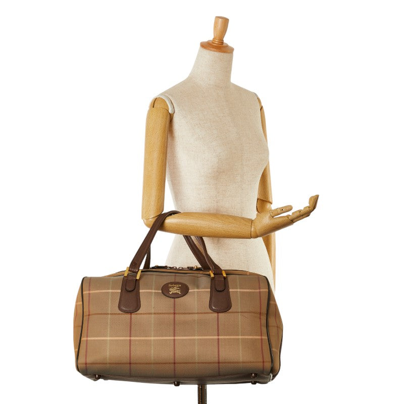 Burberry Check Canvas Leather Boston Bag