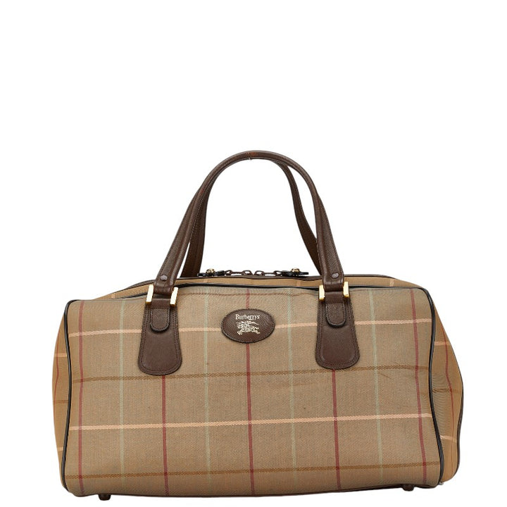 Burberry Canvas Leather Check Boston Bag Travel in Very Good Condition