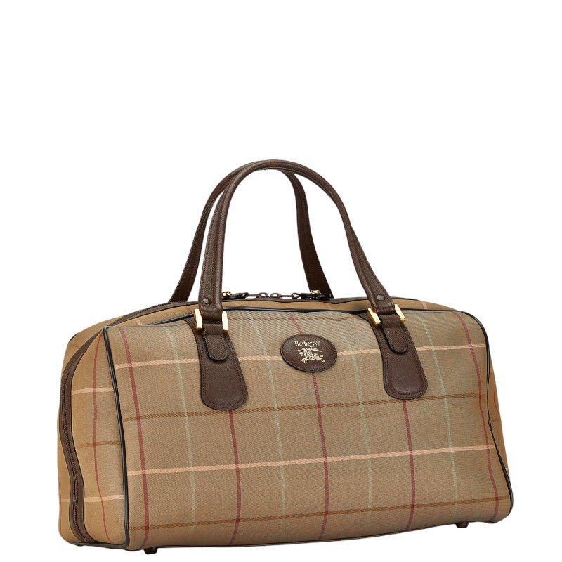 Burberry Canvas Leather Check Boston Bag Travel in Very Good Condition