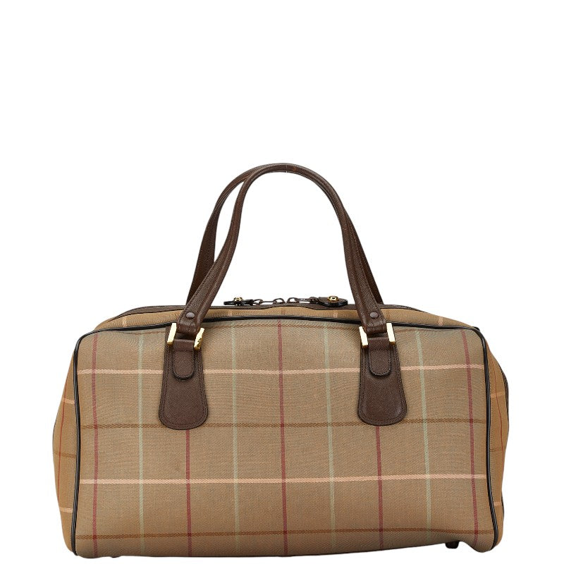 Burberry Canvas Leather Check Boston Bag Travel in Very Good Condition