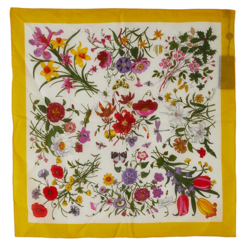 Gucci Flora Flower Cotton Scarf Multicolor Yellow in Great Condition