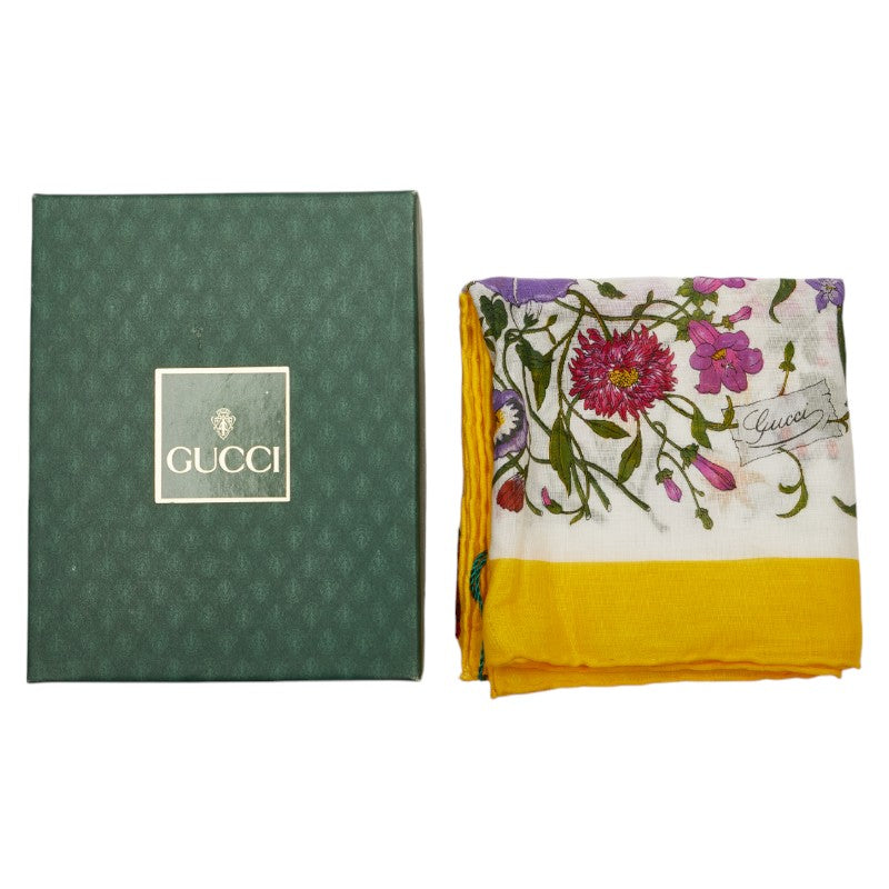 Gucci Flora Flower Cotton Scarf Multicolor Yellow in Great Condition