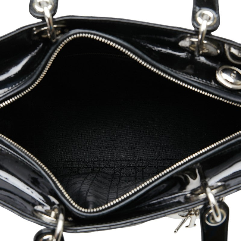 Dior Lady Dior Handbag Black Patent Leather in Very Good Condition