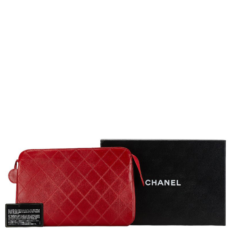 Chanel Lambskin Bicolore Coco Mark Clutch Bag Red in Very Good Condition