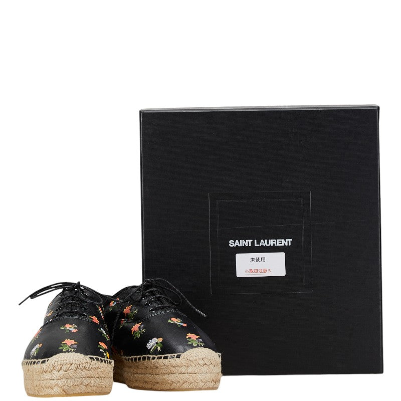 Saint Laurent Floral Espadrilles Black Leather