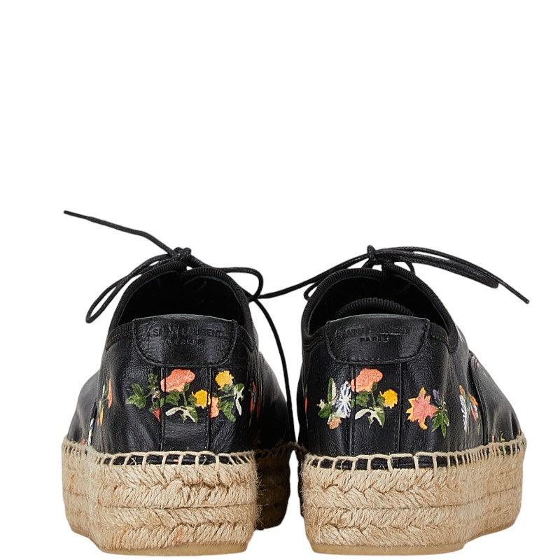 Saint Laurent Floral Espadrilles Black Leather