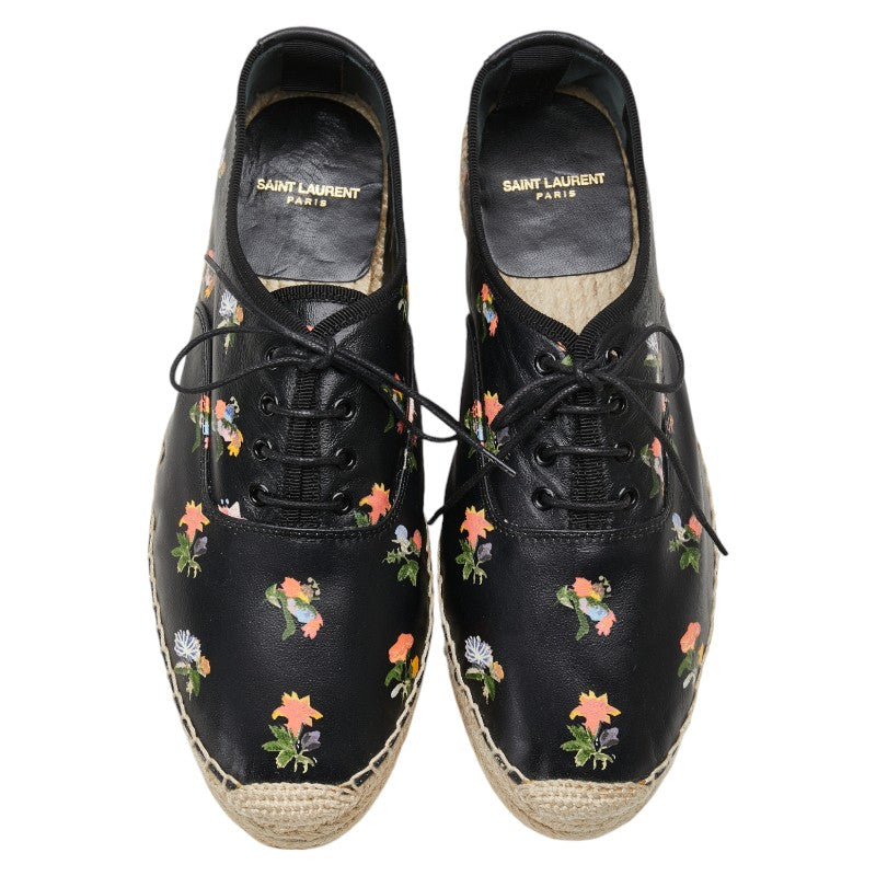 Saint Laurent Floral Espadrilles Black Leather