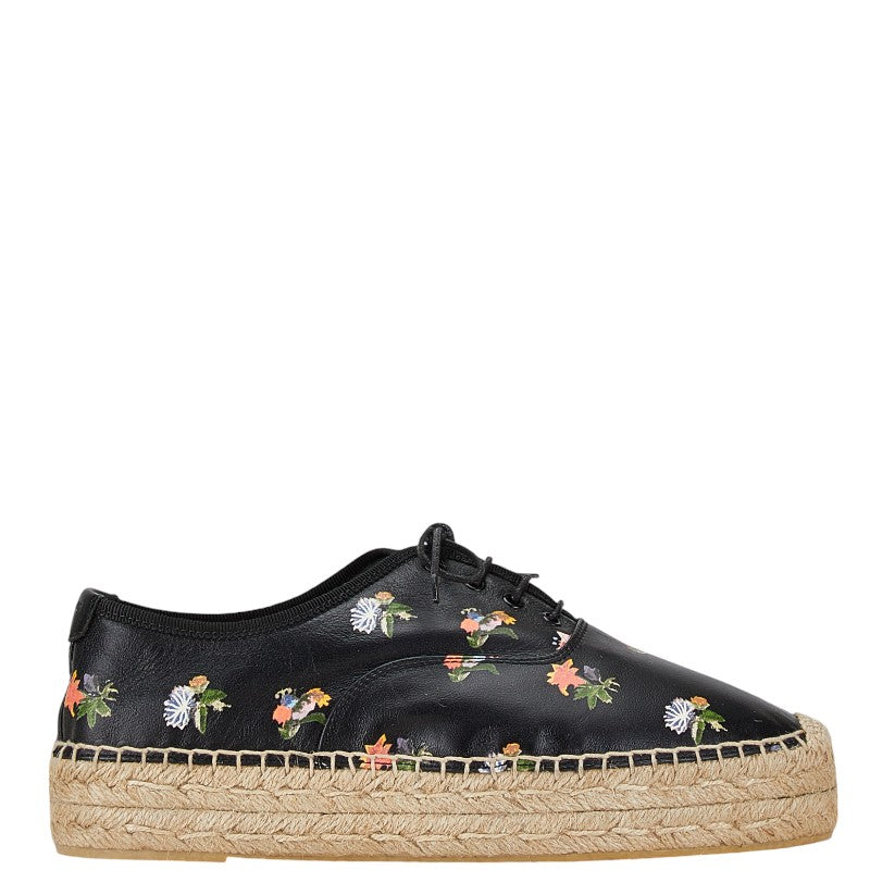 Saint Laurent Floral Espadrilles Black Leather