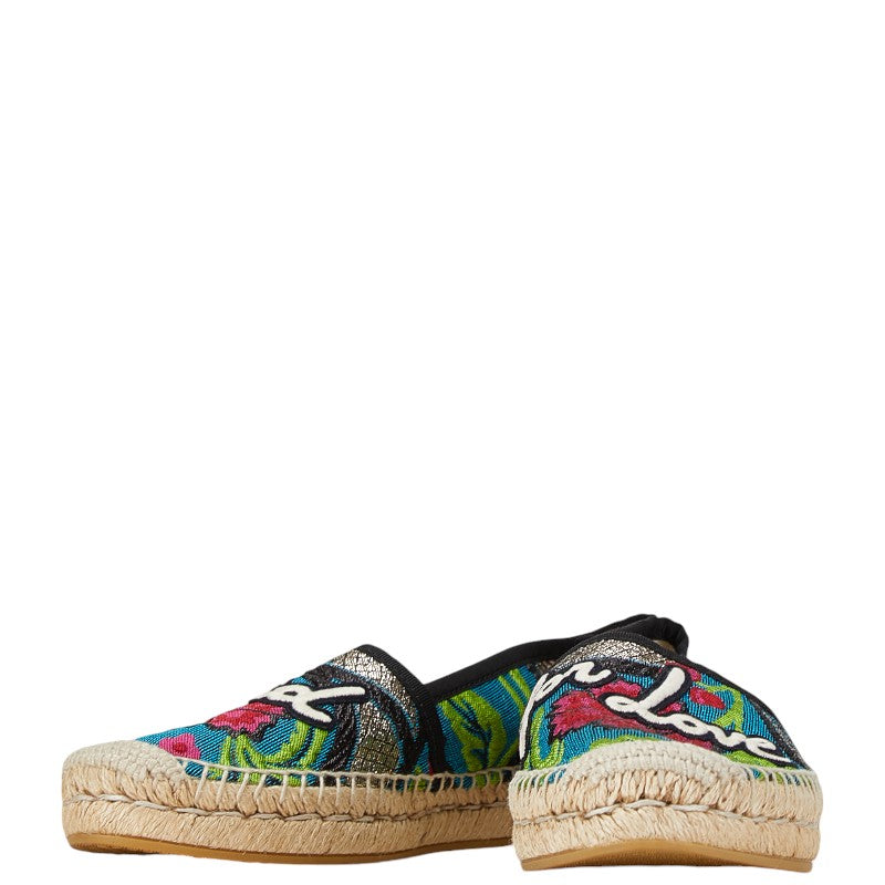 Gucci Floral Embroidered Canvas Slip-On Espadrilles in Very Good Condition